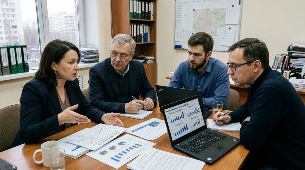 Команда анализирует кризисную ситуацию бизнеса