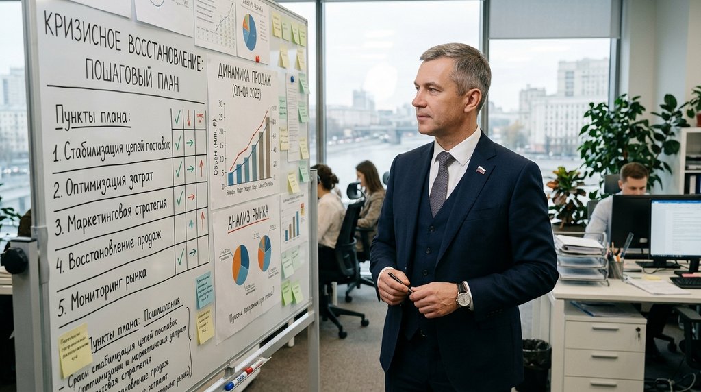 Руководитель сверяет план выхода из кризиса