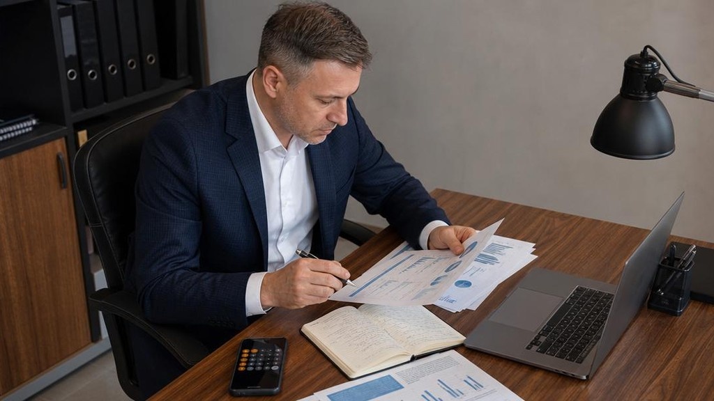 Человек сравнивает несколько финансовых инструментов на столе