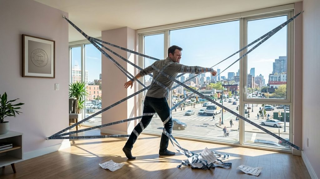 Мужчина привязан к ипотечному договору и не может выйти из квартиры, которая находится в залоге у банка