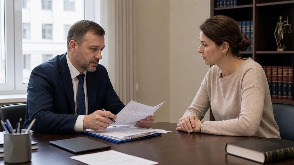 Мужчина на консультации с юристом в офисе обсуждает судебный иск