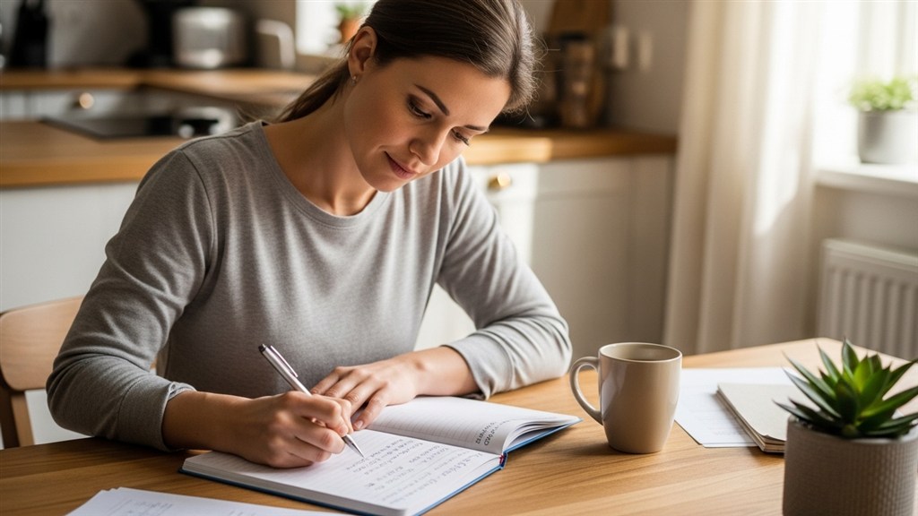 Женщина записывает список расходов перед важным разговором