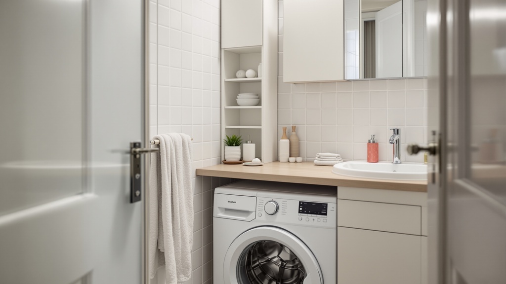 Маленькая ванная с хранением над машиной