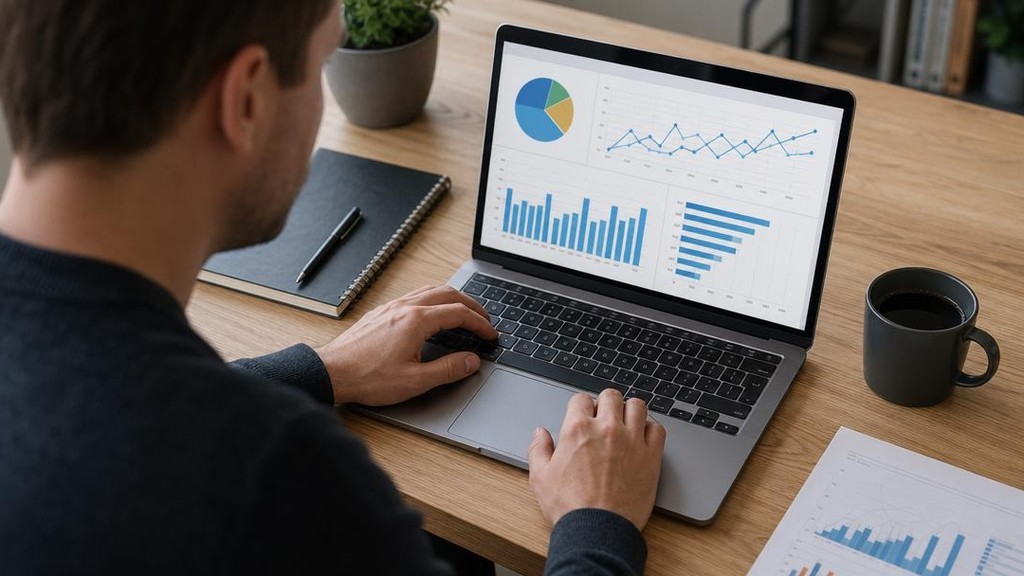 Таблица доходов и CPM YouTube-каналов по нишам на экране ноутбука