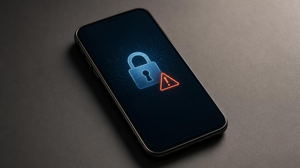 смартфон с иконкой замка и предупреждающим символом на экране