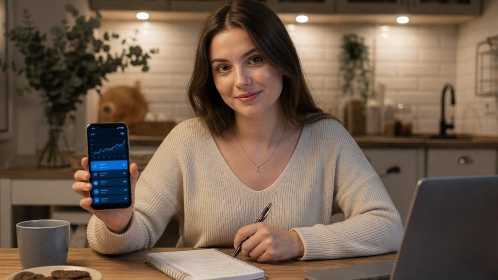 Женщина выбирает банковский вклад на смартфоне