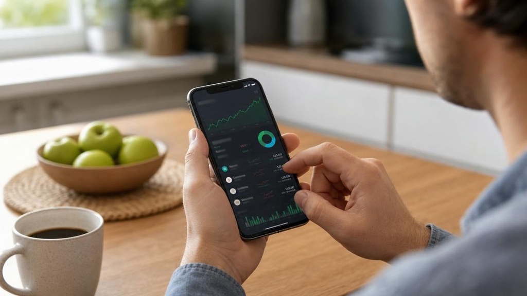 Человек смотрит на инвестиционный портфель в телефоне
