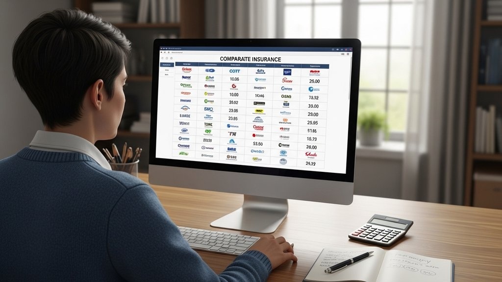 Человек сравнивает тарифы страховых компаний на экране