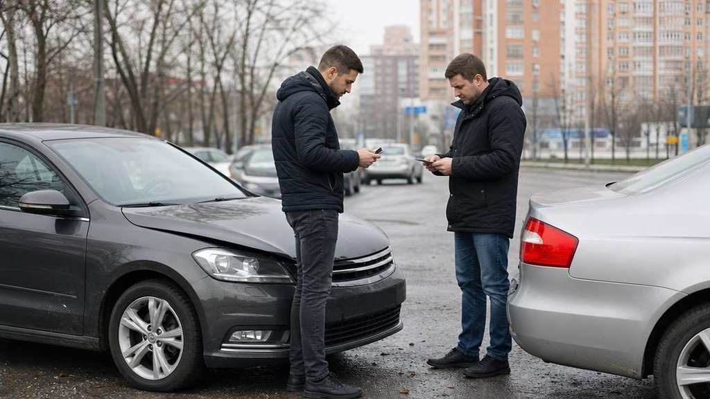 два автомобиля после столкновения на городской дороге