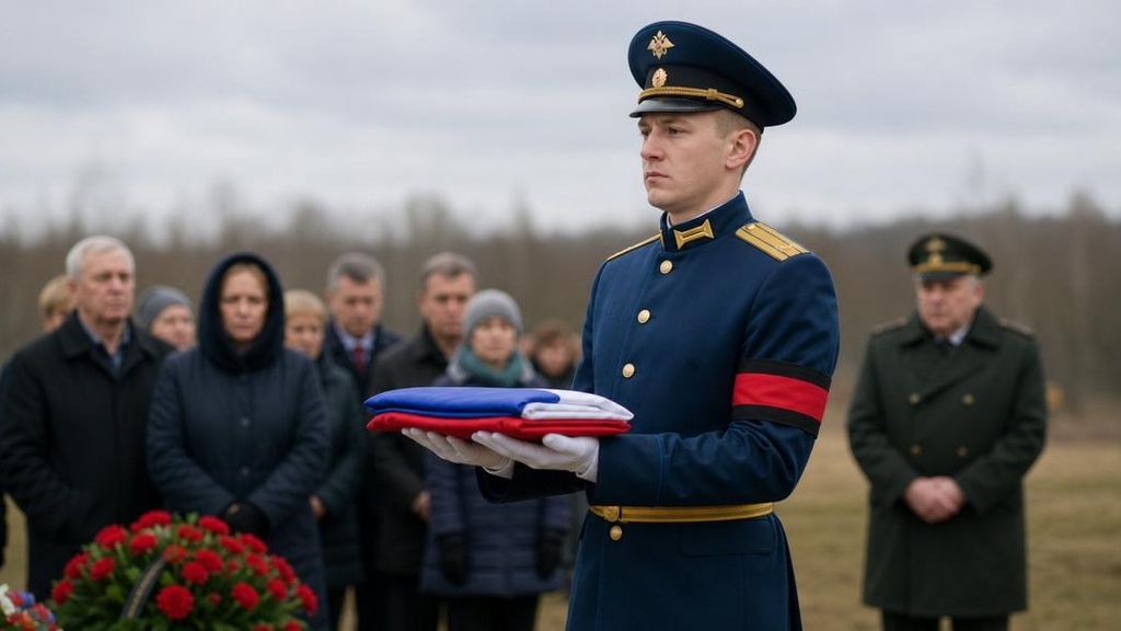 Военная траурная церемония с флагом России