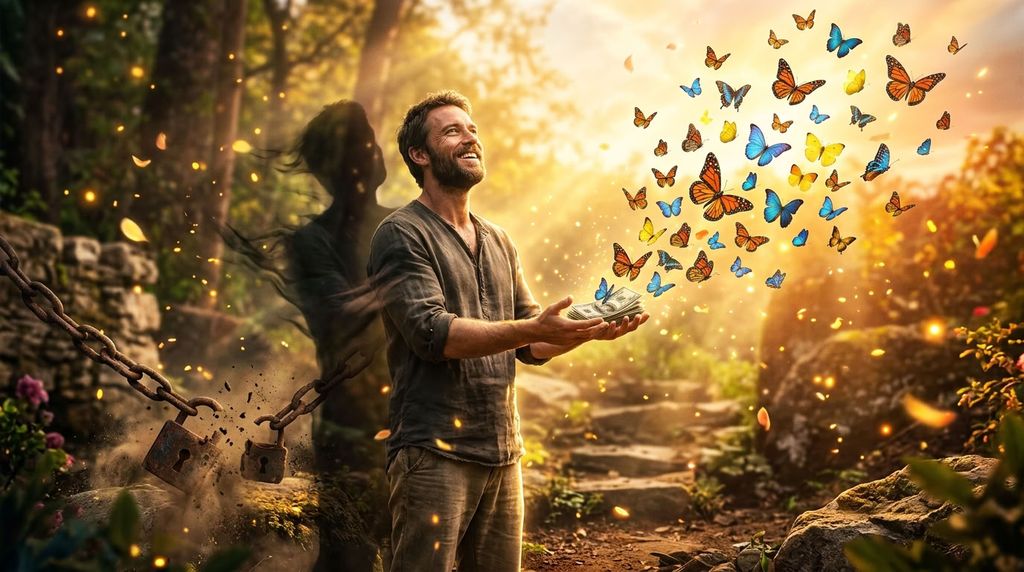 В раскрытых ладонях деньги превращаются в стаю ярких бабочек