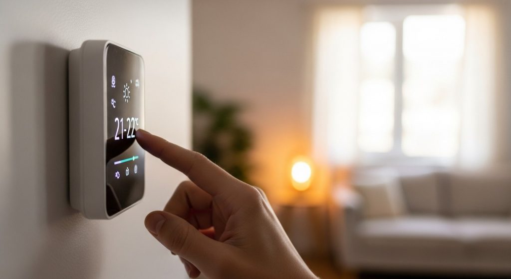 настройка умного термостата на комфортную температуру 21 градус для оптимизации расходов на отопление и кондиционирование