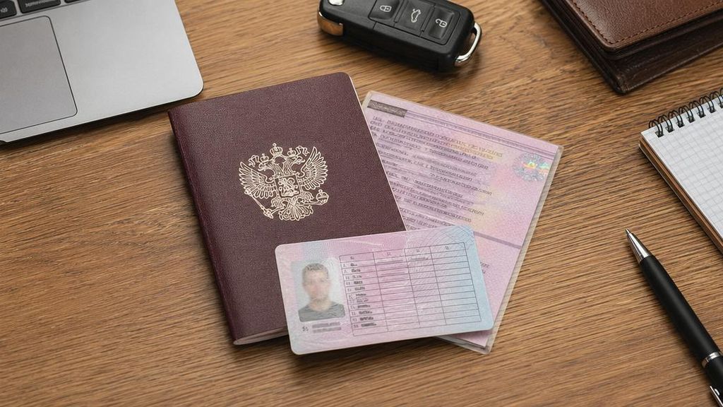 Документы для оформления ОСАГО - паспорт, права, ПТС на столе