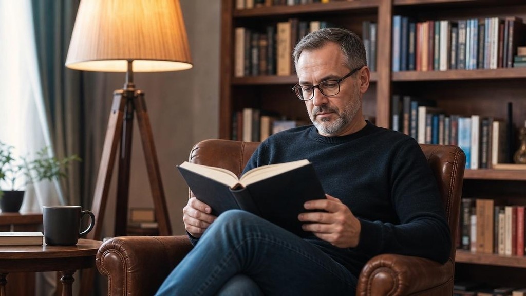 опытный трейдер читает книгу о биржевых историях