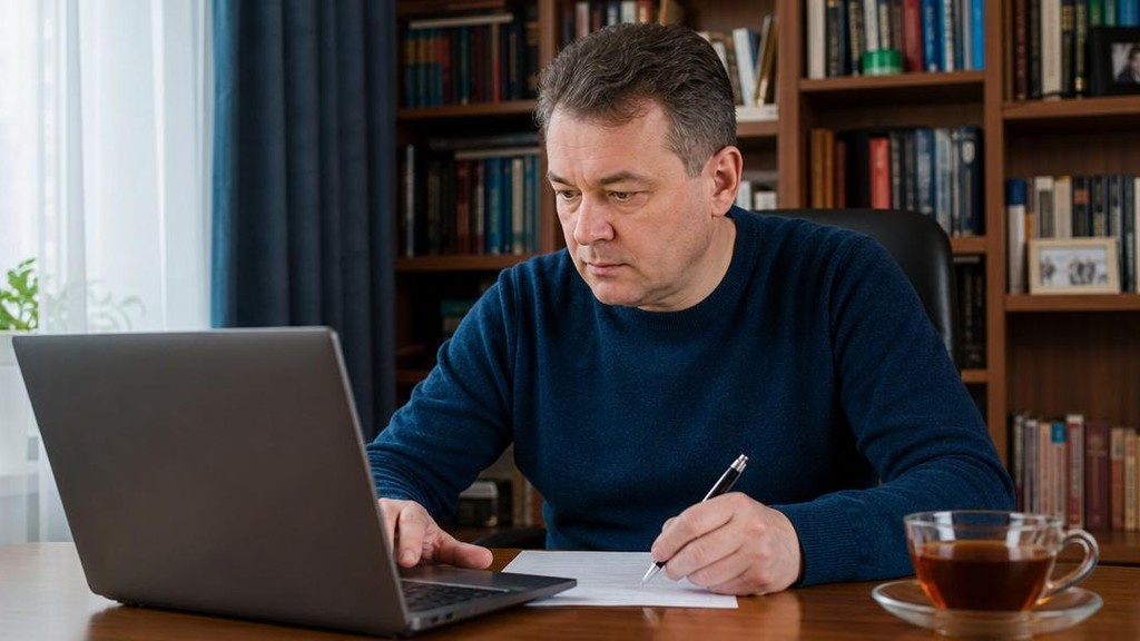 мужчина подаёт жалобу на управляющую компанию через интернет