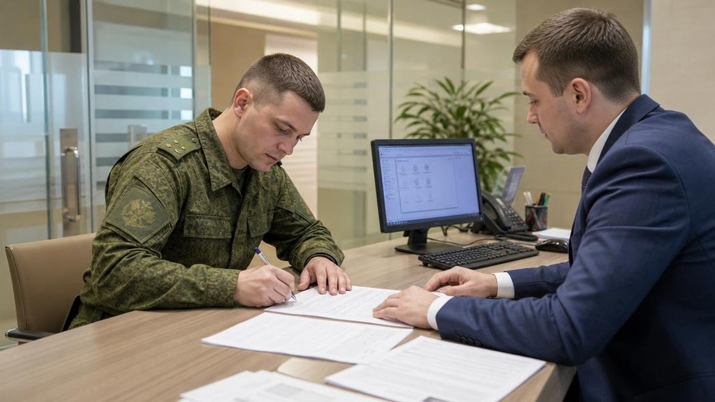 военнослужащий подписывает ипотечный договор в банке
