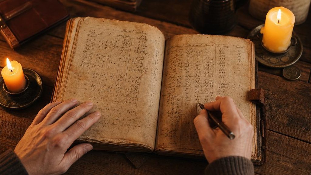 старинная книга с обрядами и свечи на деревянном столе