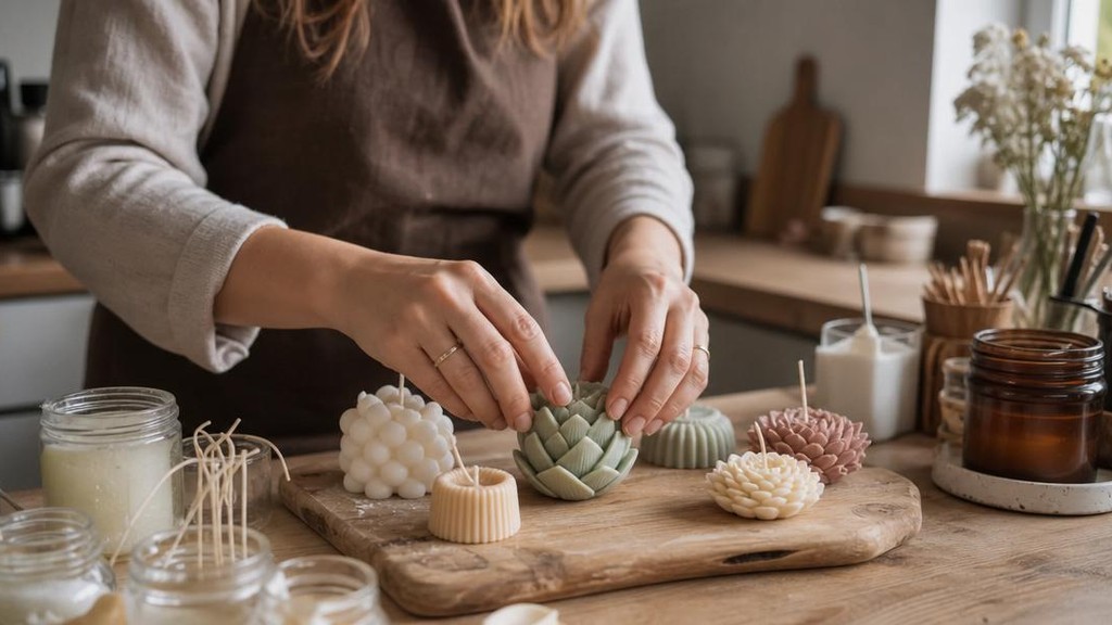 Мастер делает декоративные свечи дома на продажу - handmade